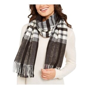 FRAAS Women’s Eco-Exploded Plaid Wrap Cashmink Scarf 72"x12" – Black Gray Red